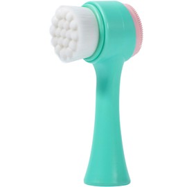 Face Brush 2 in 1, Facial Cleansing Exfoliating Brush with Ultra Fine Soft Bristles for Pore Deep Cleansing Silicone Double Side Face Wash Scrub Brush for Skin Care, Green