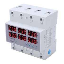 3-Phase Voltage Monitoring Sequence Relay, Digital Voltmeter Ammeter Power Meter DIN Rail Voltmeter Ammeter Automatic Overvoltage Overcurrent Protection AC (40A)