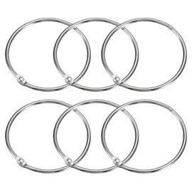 sourcing map Shower Curtain Rings, 6pcs - Carbon Steel Round Snap Shower Curtain Hooks, 3 Inch Loose Leaf Binder Rings for Shower Curtain Rods (Silver)