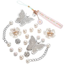 Zaky 21 Stück Pearl Schuh Charms für Frauen Schmetterling Schuhanstecker Blume Charms DIY Schuh Zubehör Dekoration Schmuck Party Favors Wasserdicht & langlebig Blume Schlüsselanhänger﻿