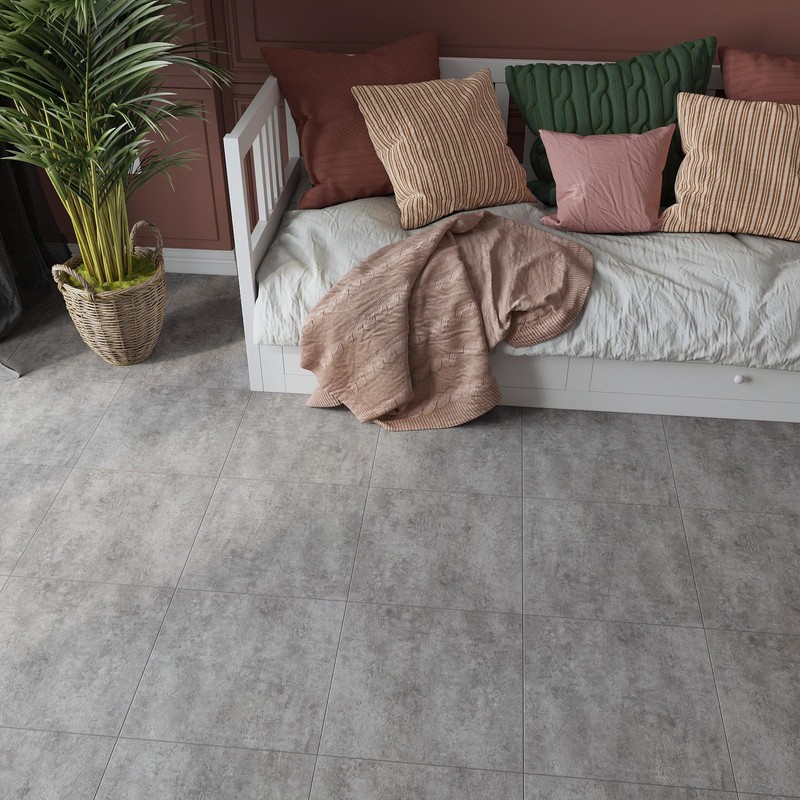 VaryStyle 18-Pack Grey Slate Peel and Stick Floor Tiles Waterproof