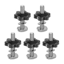 QUARKZMAN Set of 5 T-track Bolt Knob Kit M8 x 45 mm Threaded Bolt M8 x 32 mm Hex Hand Nut Clamping Knob with Washer for Woodworking Gauges and Jigs Black