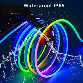 Tesfish 12V Neon LED Strip, RGB Pixel Strip, 6.56ft Flexible IP65 Waterproof Tape, Full Colour, Individually Addressable Smart Light Strips for DIY Advertising Decoration