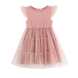 Arshiner Toddler Baby Girl Dress Ruffle Sleeveless Tulle Dresses Dusty Pink Flower Girls Wedding Party Sundress Kids Summer Outfit Size 6