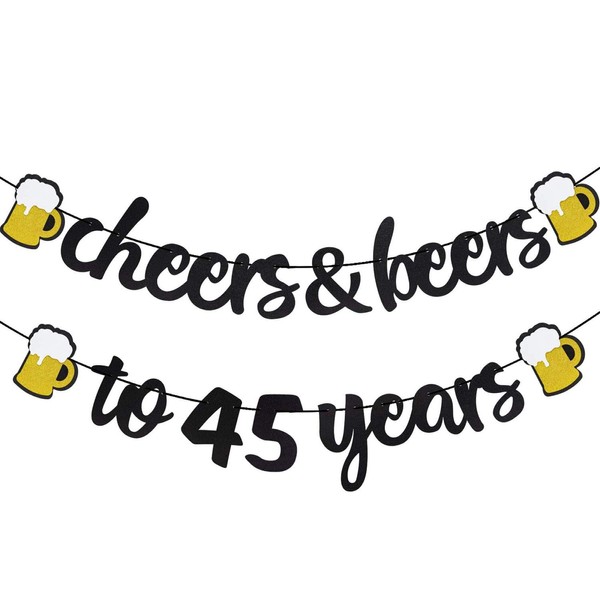 45th Birthday Decorations Cheers to 45 Years Banner for Men Women Birthday Backdrop Wedding Aniversary Party Supplies Decorations Black Glitter Pre Strung