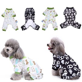 Funny Day Dog Pajamas Apparel Onesie Clothes for Small Dogs Puppy 100% Cotton Four-Legged Skull Dinosaur Design (2 Pack,Medium)