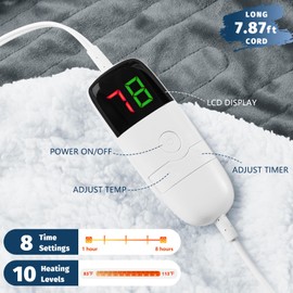 BOMOVA Heated Electric Throw Blanket - 50" x 60" Heating Blanket with 10 Heating Levels & 8 Hours Auto Off, Warm Flannel Blanket with Over-Heat Protection, for Women, ETL & FCC Certified