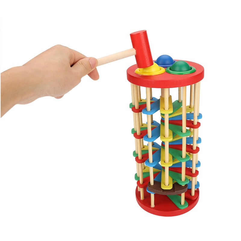 Colorful Wooden Knock Ball Ladder Toy Intelligence Development Kids Children