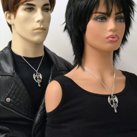 Gothic Dragon Head on Cross with Red Crystal and Pentacle Medieval Renaissance Pendant Necklace