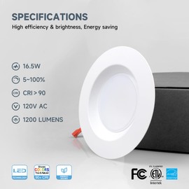 ECOELER 6 Pack 5/6 Inch 5CCT LED Retrofit Recessed Lighting, Dimmable Recessed Can Lights, 16.5W 1200LM Downlight with Aluminum Trim, 2700K/3000K/4000K/5000K/6000K Adjustable, ETL & FCC Listed