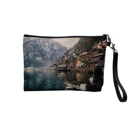 Leinentasche – Stadt am Fuße der Gletscher im Salzkammergut Österreich – Kosmetiktasche aus Leinen in Leinenoptik – Münzfach – 15 x 10 cm, leinen, 23.5 x 15 cm, Kosmetiktasche