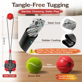 Dog Suction Cup Tug of War Toy, Interactive Self Play Dog Ball Toy with Chew Rope, Indestructible Bite Resistant Pet Training Tug Toy for Small Medium Large Dogs (Black red)
