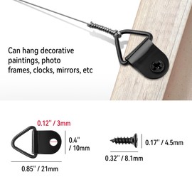 100 Pack Steel Picture Hangers with 100pcs 8mm Screws, Small Triangle Ring, Light Duty D Rings for Clock, Decoration, Mirror, Paintings, Artwork Picture Frame (Black)