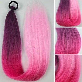 Pink Ombre Braiding Hair Extension for Braids Synthetic Braid Ponytail Extensions with Elastic Tie Fashion Festival Rave Hair Accessories(Pack of 2)
