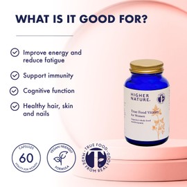 Higher Nature - True Food Vitality for Women - Whole Food Multivitamin for Women - 20 Vitamins & Minerals Including Vitamin C, D, K, B12, and Zinc - Vegan - One Month Supply - 60 Capsules