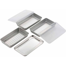 Shimomura Kihan 35573 Fried Food Tray, Set of 7, Made in Japan, Food Prepping, Divided, With Lid, Cooking, Tempura, Square, Shallow Type, Stainless Steel, Tsubame Sanjo