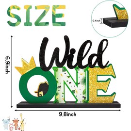 Haooryx Wild One Letter Sign Wooden Table Centerpieces Green Jungle Animals First Birthday Table Decoration for Kids Safari Animals 1st Party Plaques Baby Shower Backdrop Photo Prop Party Supplies
