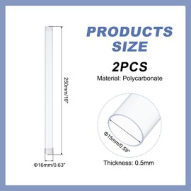 PATIKIL Clear Rigid Tube Round Plastic Tubing with End Caps Polycarbonate Water Pipe, 250mm/10 Inch Length, 15mm x 16mm/0.59" x 0.63", 2 Set