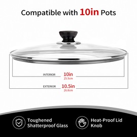 10 Inch Pan Lid, 10 Inch Frying Pan Lids, Tempered Glass Cast Iron Lid for Skillets, Fry Pan, Wok Pot (10 inch)