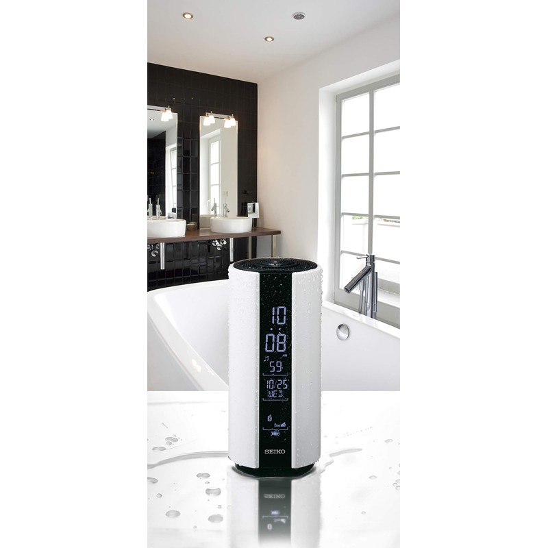 Seiko Clock SS201W Alarm Clock, Multi-Sound Clock, Waterproof, Digital, White,