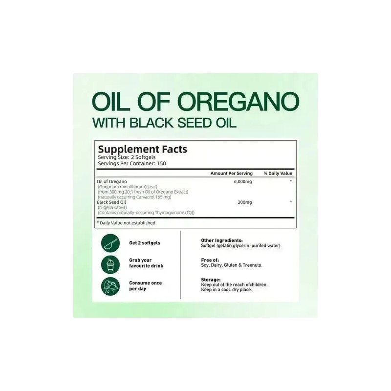 300 Cápsulas Con Aceite De Semilla Negra Aceite De Orégano