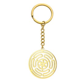 EUEAVAN Wheel of the Hecate Keyring Viking Triple Goddess Wheel Amulet Pagan Jewellery Wicca Gifts for Men Women, gold