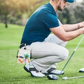 Golf Valuables Bag | PU Leather Golf Tee Storage Bag,Golf Ball Storage Bag with Metal Carabiner for Men, Women, Teens,