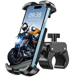 BCADON Motorcycle Phone Mount, [Heavy-Duty Clamp] Phone Holder for Bike Motorcycle Bicycle Scooter Handlebar, [All-Around Secure] Cell Phone Clip Compatible with 4.7"-6.8" Phones
