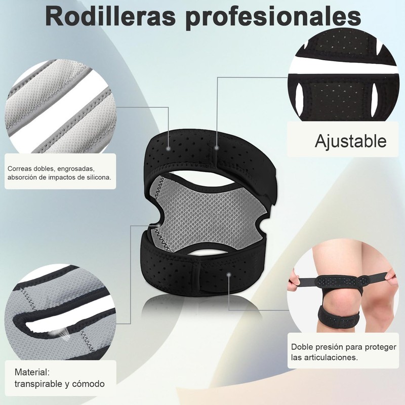 2 pcs Negro Rodillera Ajustable con Soporte Rótula, Estabilizador Deportes
