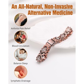 Jecanori Pure Copper Bracelet for Women, Ultra Strength Magnetic Therapy Bracelets with 3800 Gauss Magnets，Four-Leaf Clover Jewelry