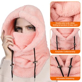Gkaopi Balaclava Winter Thermal Hat Ski Mask Windproof Fleece Hat Hood with Neck Warmer Snood Multifunctional Hat Scarf Face Cover Neck Warmer for Outdoor Sports Skiing Cycling Hiking Running (Pink)