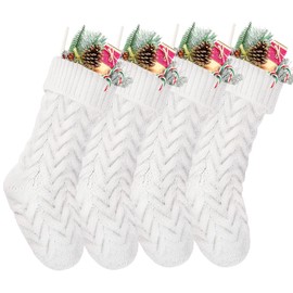 Kunyida Christmas Stockings, 18 Inch White Cable Knitted Stockings for Xmas Holiday Decoration, 4 Pack