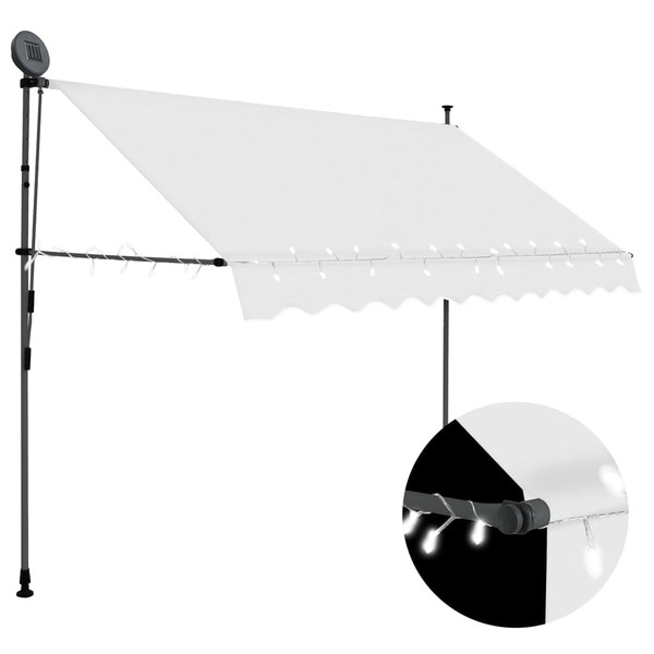 ZJMTOCYU Manual Retractable Awning with LED Strip, Adjustable Height and