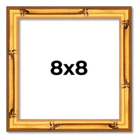 Poster Palooza 8x8 Frame Gold Bamboo Soild Wood Picture Frame | 0.75 Inch Moulding Width | Includes UV Acrylic Plexiglass, Foam Board Backing & Hanging Hardware