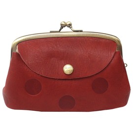 Kanmi WL17-72 Candy Roof Parent-child Coin Purse for Women with Gamaguchi Polka Dots Wallet, Genuine Leather, Made in Japan, red (cheery red)