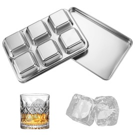 Adorila Stainless Steel Ice Cube Trays, Ice Cube Container with Lid, Leak-Free Square Ice Molds (Silver)