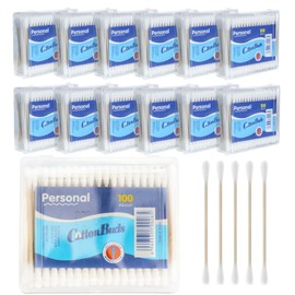 1200 PCS (100 PCS X 12) Cotton Swabs for Makeup, Ears Cleaning, Personal Care, Double-Ended Soft & Gentle Cotton Buds