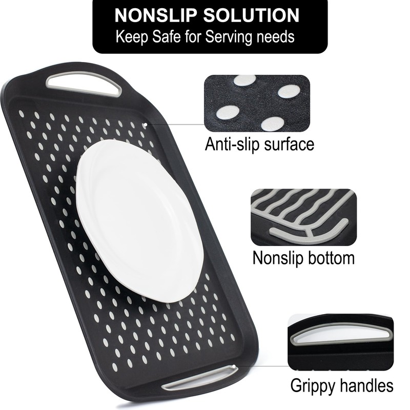 Large Anti-Slip Serving Tray with Handles, Dual Rubber Grippy Lap