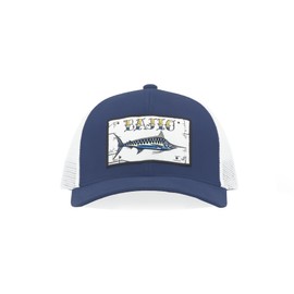 Bajio Black Marlin Patch Trucker Hat – Flat Brim Snapback with King Sign Artwork for Offshore Sportfishing, Embroidered Meshback Cap for Deep Sea Anglers, Pelagic Hunters, and Big Game Boat Trips