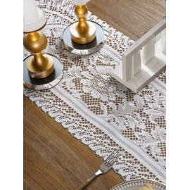 Jayla White Lace Table Runners, Elegant Vintage Lace Table Runner, Wedding Lace Decor with Floral Embroidery,Tea Party Decor, 13x36 Inch