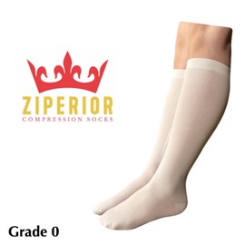 Ziperior 8-15 mmHg Compression Grade 0 Calf Inside Leg Zipper Closed Toe Socks (White, Small-Medium)