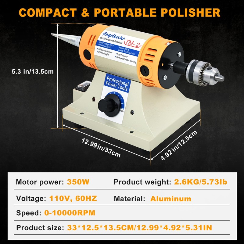 Angelbecke Jewelry Polisher, Adjustable Speed Polishing Machine, Multi-Function Bench Lathe