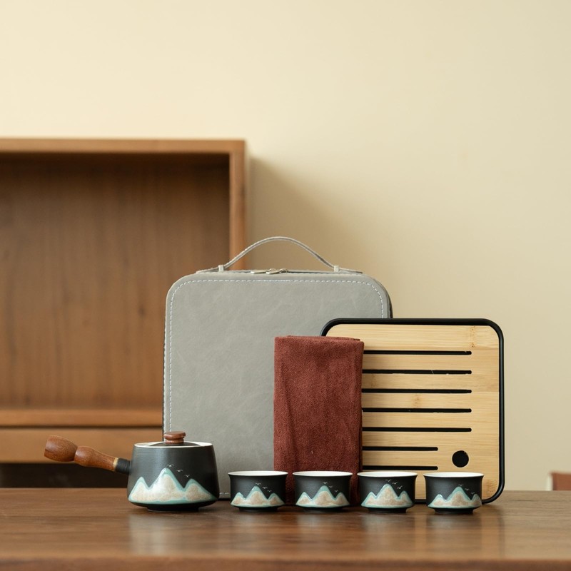 Gongfu Tea Set Travel Tea Set with Case 360 Rotating