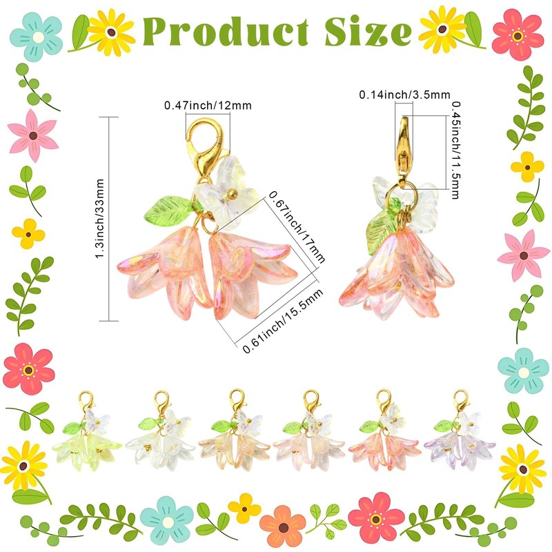 DanLingJewelry 60Pcs Colorful Acrylic Flower Leaf Pendants Delicate Lily Floral
