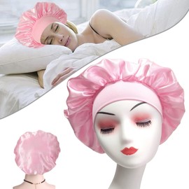 MUFEKUM Hair Cap for Sleeping, Satin Bonnet, Night Sleep Cap, Silk Bonnet for Women and Girls, Hair Care, Sleep Head Cover, Elastic Hat, Hair Bonnet for Black Hair, Curly Hair, 1 Pink