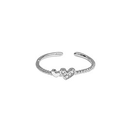 CZ Tiny Heart Open Statement Rings Sterling Silver 925 Adjustable Crystal Double Hearts Midi Thin Stackable Eternity Ring Tail Finger Band Toe Ring Cute Jewelry Gifts for Girls Women BFF (Silvery)