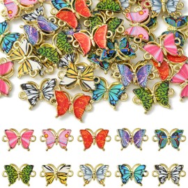 DanLingJewelry 50Pcs 10 Styles Colorful Butterfly Link Charms Double Loops Enamel Butterflies Animal Connector Pendants for Jewelry Making