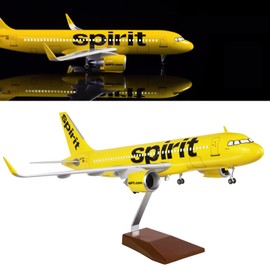 24-Hours 18” Collection Model Airplane Statue Scale 1/80 Airplane Model Spirit 320 with LED Light(Touch or Sound Control) for Decoration or Gift