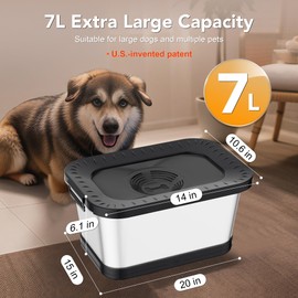 Decflow 7L Stainless Steel Dog Water Bowl, No Spill Anti-Splash Dog Bowls with Anti-Skid Mat, Spill-Proof Slow Feeder for Messy Drinkers, Heavy Duty Pet Bowls for Indoor/Outdoor Use Black