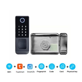 Waterproof Outdoor Gate Smart Rim Lock Digital Wifi Fingerprint Electric Electronic Smart Door Lock with Tuya TTLock App